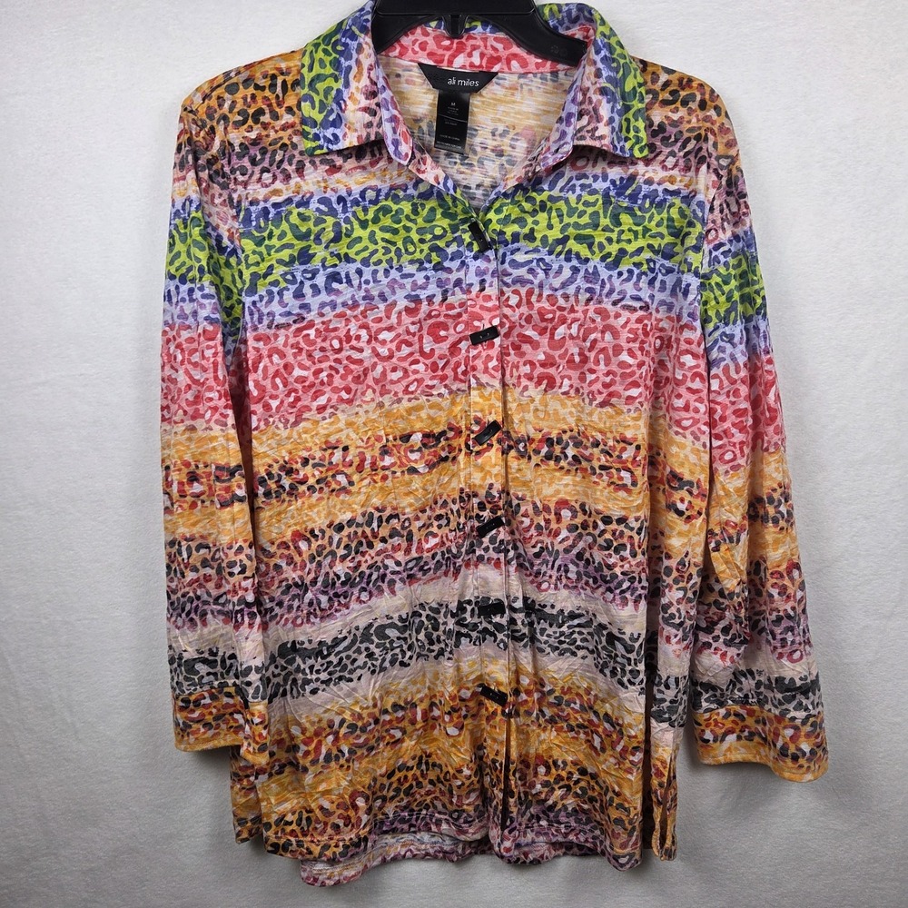 Ali Miles Tunic Top Women's Size Med Colorful Cheetah Rainbow Artsy Boho